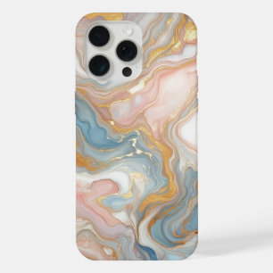 Blue Peach Blush Pink Gold Marble Art Pattern iPhone 15 Pro Max Case