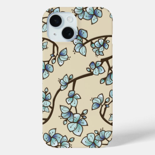 Blue Peach Cherry Blossom Elegant Sakura Floral Case-Mate iPhone Case (Back)