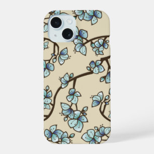Blue Peach Cherry Blossom Elegant Sakura Floral iPhone 15 Case