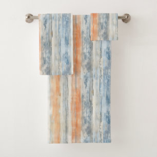 Blue Peach Cream Stripes Bath Towel Set