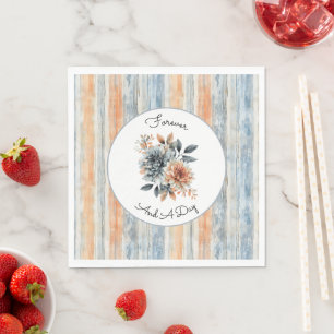 Blue Peach Cream Stripes Flowers Forever Wedding Napkin