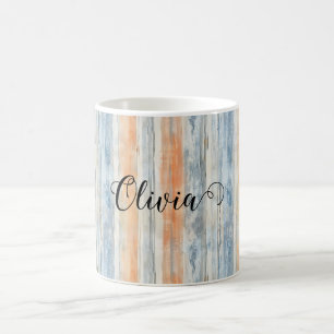 Blue Peach Cream Stripes Personalised Coffee Mug