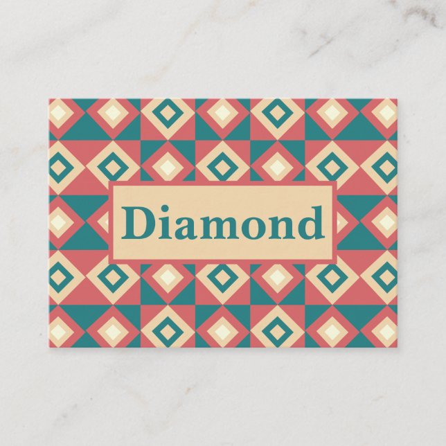 Blue Peach Diamond Geometric  Business Card (Front)