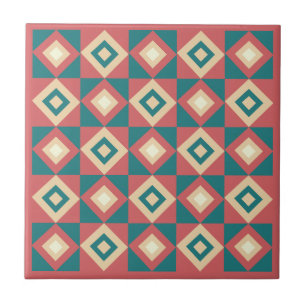 Blue Peach Diamond Geometric Ceramic Tile