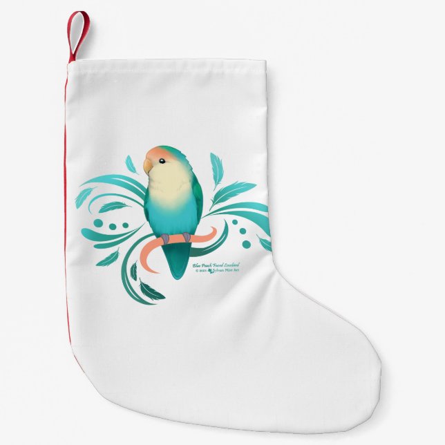 Blue Peach Faced Lovebird Small Christmas Stocking (Front)