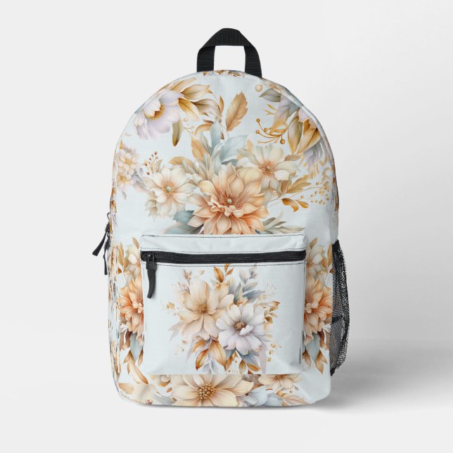 Blue Peach Floral Copper Rosegold Colour Backpack (Front)