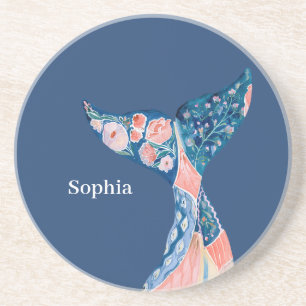 Blue Peach Floral Whale Tail Coaster