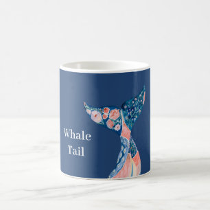 Blue Peach Floral Whale Tail Coffee Mug