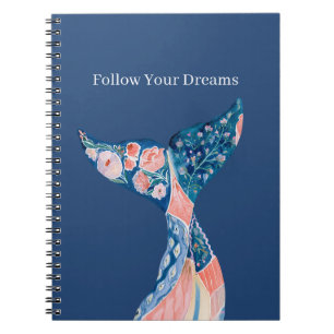 Blue Peach Floral Whale Tail Notebook