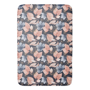 Blue, Peach & Gold Florals Stylish Botanical Art Bath Mat