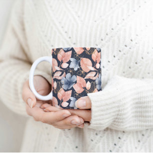 Blue, Peach & Gold Florals Stylish Botanical Art Coffee Mug