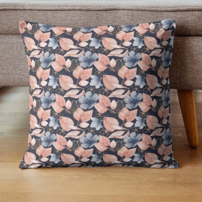 Blue, Peach & Gold Florals Stylish Botanical Art Cushion (Creator Uploaded)