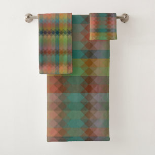 blue peach green and yellow geometric bath towel set