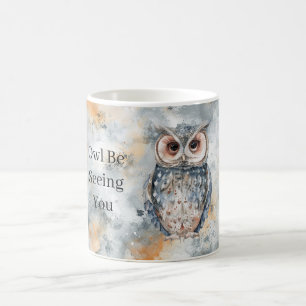 Blue Peach Owl Be Seeing You Coffee Mug