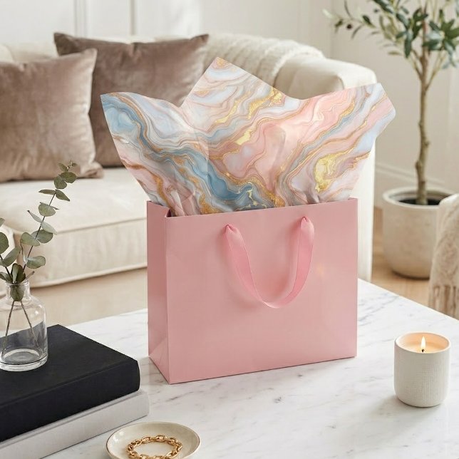 Blue Peach Pastel Blush Pink Gold Marble Pattern Tissue Paper (Creator Uploaded)