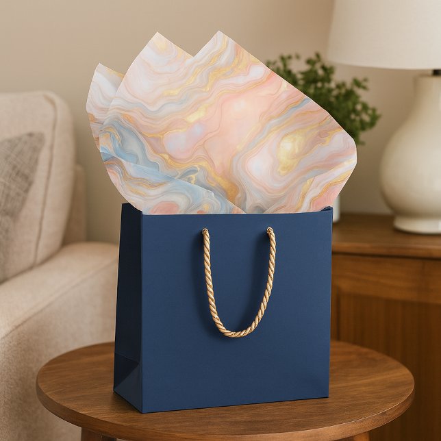 Blue Peach Pastel Blush Pink Gold Marble Pattern Tissue Paper (Creator Uploaded)