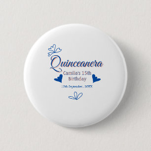 Blue peach quinceanera 15th birthday rustic mexica 6 cm round badge