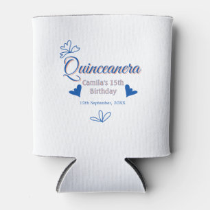 Blue peach quinceanera 15th birthday rustic mexica can cooler