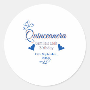 Blue peach quinceanera 15th birthday rustic mexica classic round sticker