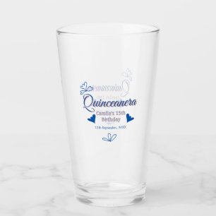 Blue peach quinceanera 15th birthday rustic mexica glass