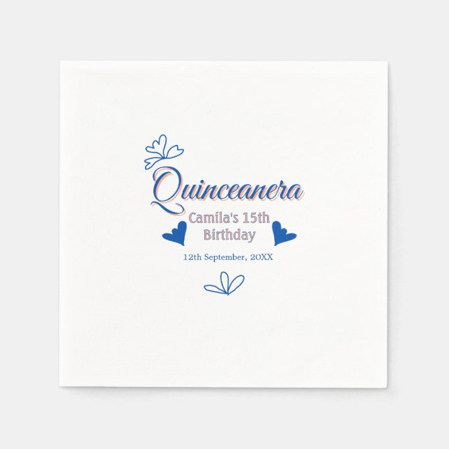 Blue peach quinceanera 15th birthday rustic mexica napkin (Front)