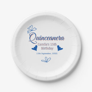 Blue peach quinceanera 15th birthday rustic mexica paper plate