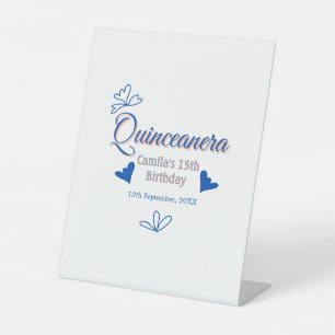 Blue peach quinceanera 15th birthday rustic mexica pedestal sign