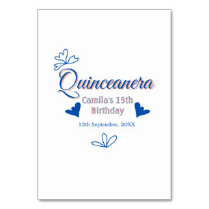 Blue peach quinceanera 15th birthday rustic mexica table number