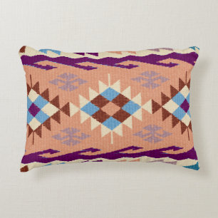 Blue Peach Violet Oriental Kilim Rug Decorative Cushion