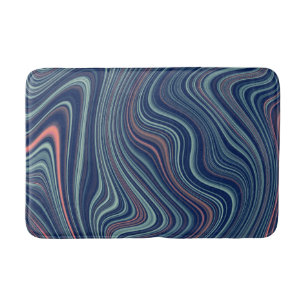 Blue & Peach Wavy Marbling Agate Abstraction Bath Mat