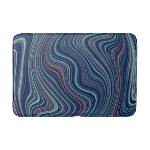 Blue & Peach Wavy Marbling Agate Abstraction Bath Mat
