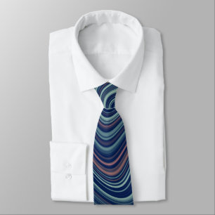 Blue & Peach Wavy Marbling Agate Abstraction Tie