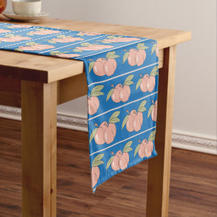 Blue Peaches Pattern Blue Table Runner