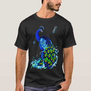 Blue Peacock And Dragonflies T-Shirt