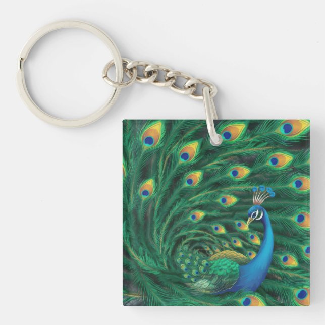 Blue Peacock Bird Key Ring (Front)