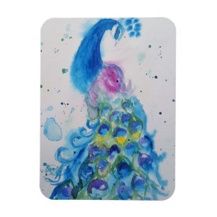 Blue Peacock Bird Lover Watercolour Art Magnet