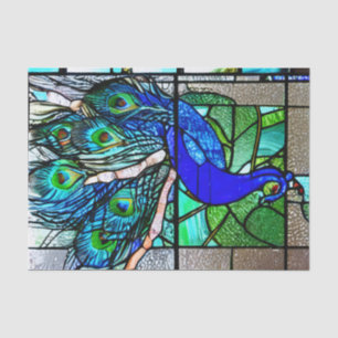 Blue Peacock Bird Stained Glass Decoupage Tissue Paper