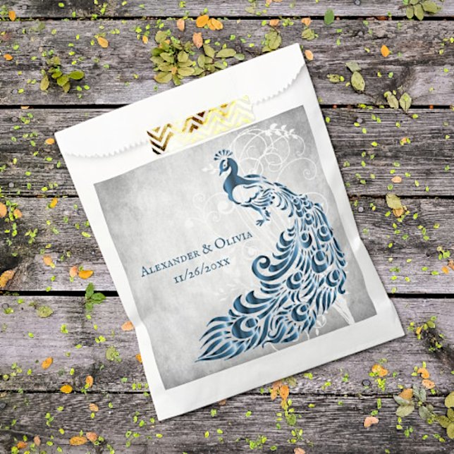 Blue Peacock Botanical Wedding Favour Bags (Blue Peacock Vine Wedding Favor Bags)