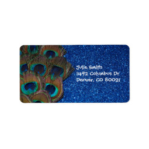 Blue Peacock Bouquet Glittery Still Life Label
