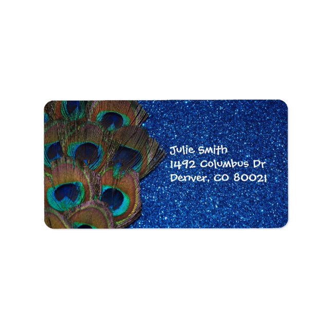 Blue Peacock Bouquet Glittery Still Life Label (Front)