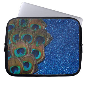 Blue Peacock Bouquet Glittery Still Life Laptop Sleeve