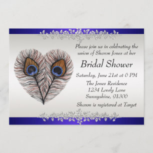 Blue Peacock Bridal Shower Announcement