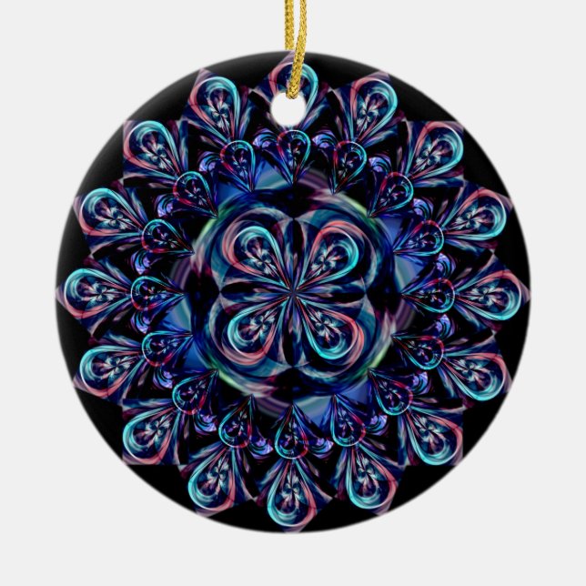 Blue Peacock Feather Ceramic Ornament (Front)