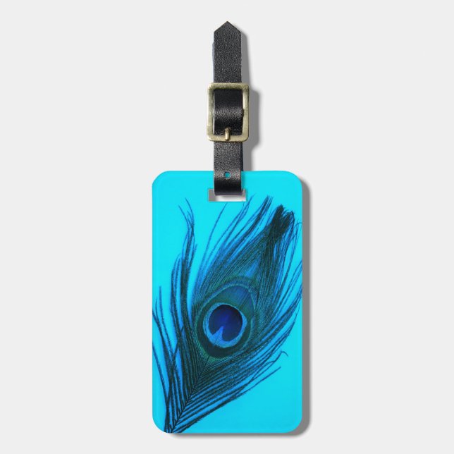 Blue Peacock Feather Luggage Tag (Front Vertical)