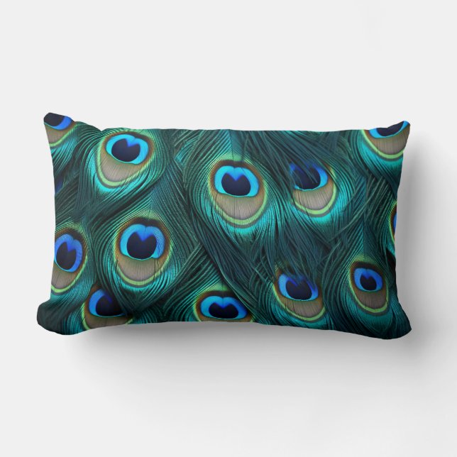 Blue peacock feather  lumbar cushion (Front)