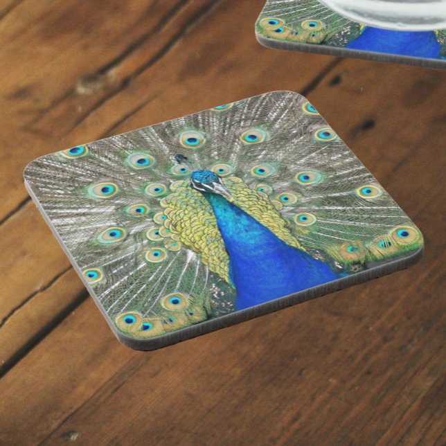 Blue Peacock Feather Plumage Coaster (In Situ Angled)