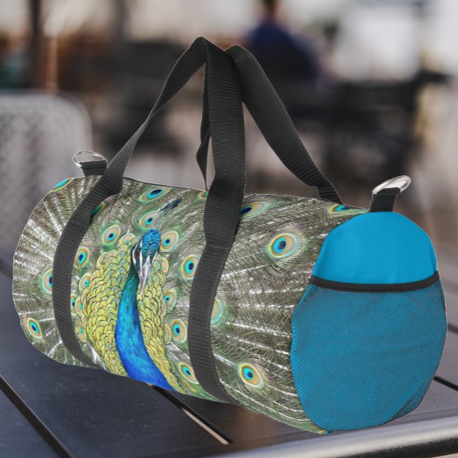 Blue Peacock Feather Plumage Duffle Bag (In Situ)