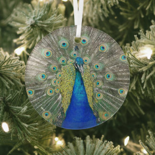 Blue Peacock Feather Plumage Glass Tree Decoration