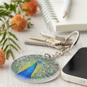 Blue Peacock Feather Plumage Key Ring