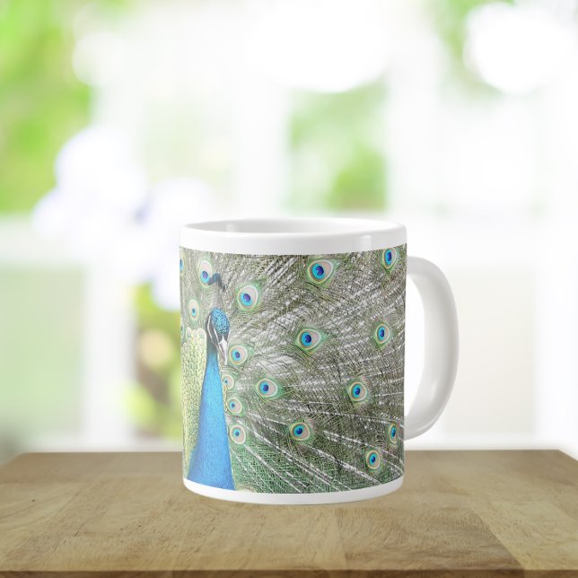 Blue Peacock Feather Plumage Large Coffee Mug (In Situ)